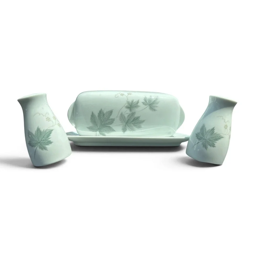 Vintage Noritake Wild Ivy #102 Covered Butter Dish & Salt Pepper Shakers